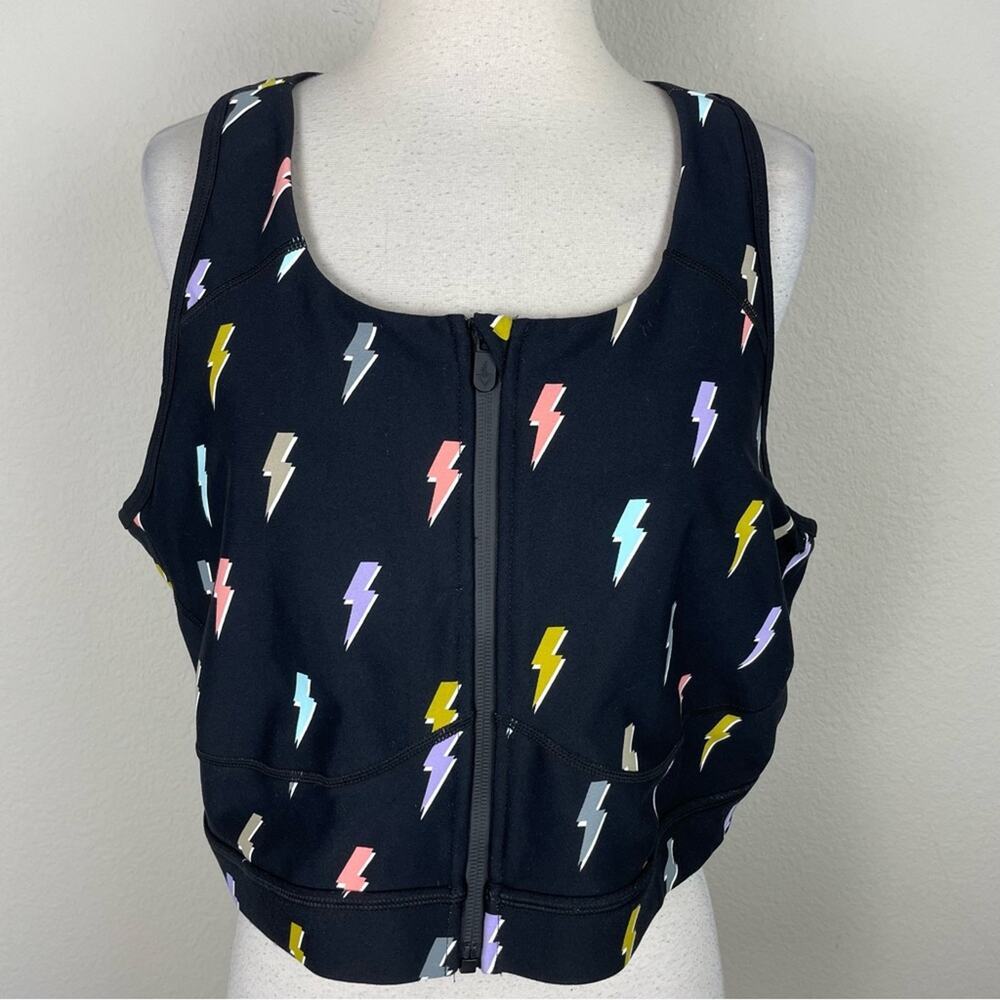 Black Lightning Zip-Front Crop Tank - Women